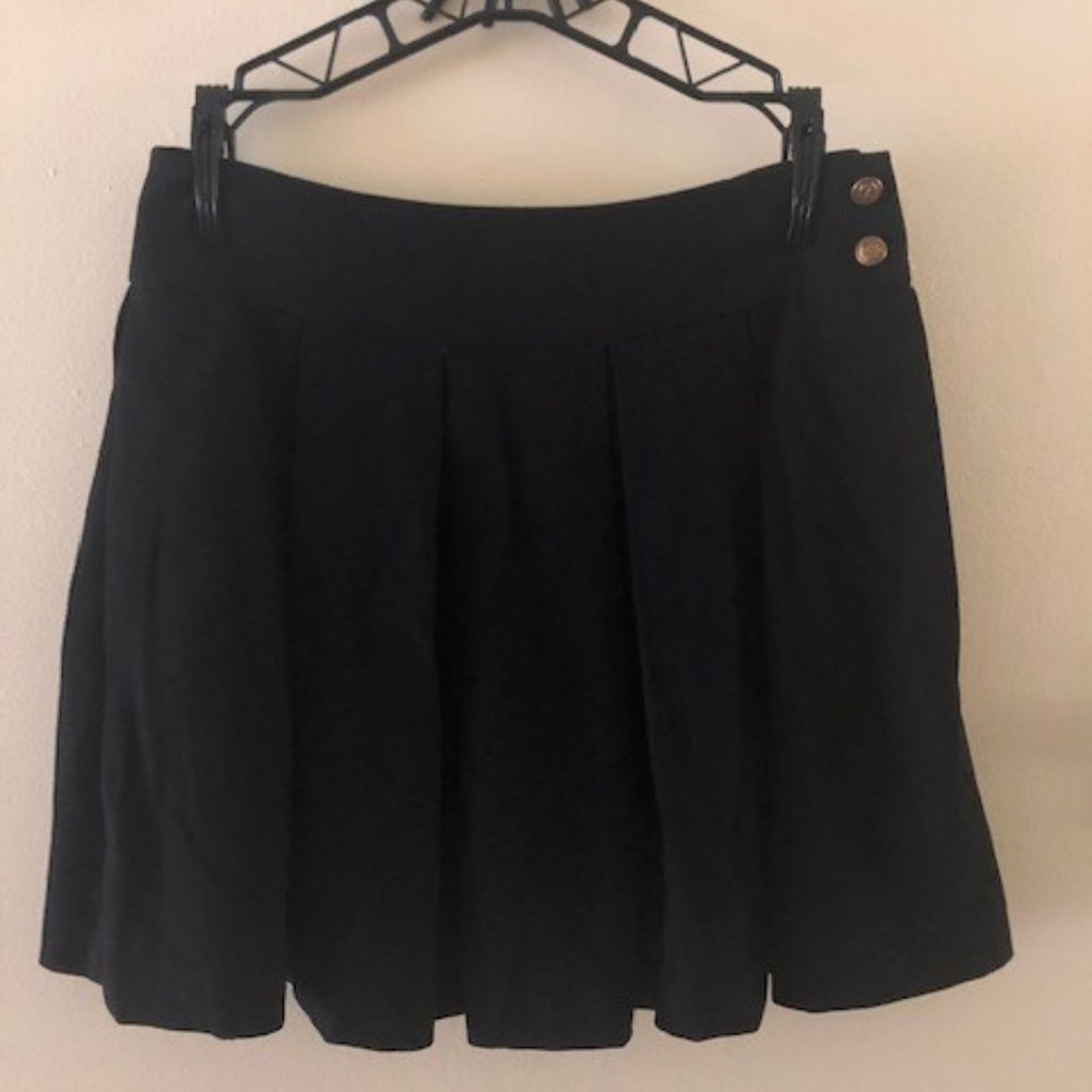 Black Pleated Skirt w/Button Accent
